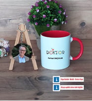 Doktora Hediye Kupa Bardak Beyaz ve Fotoğraflı Ahşap Anahtarlık Hediye Tıp Bayramı Hediyesi (Model 2)