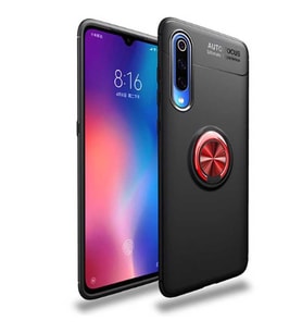 Xiaomi Mi 9 Kılıf Yüzüklü Magnetli Ravel Case (Siyah-Kırmızı)