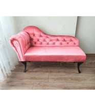 Ters Kol Dekoratif Bihter Koltuk Josefin Puf 130 cm Siyah Ayak (Pembe)