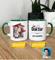 Kişiye Özel Karikatürlü Doktor Hediye Kupa Bardak Doktora Tıp Bayramı Hediyesi (Yeşil)