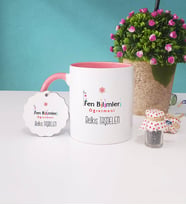 Fen Bilimleri Öğretmeni Kupa Bardak ve Anahtarlık (Pembe)