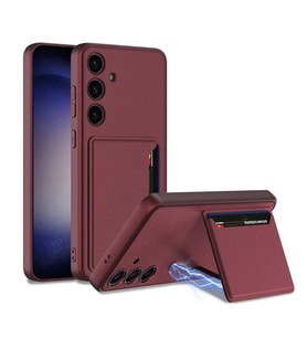 Galaxy S24 Plus Suni Deri Arka Yüzey Sürgülü Kamera Korumalı Redclick Kartlıklı Kıpta Silikon Kapak
