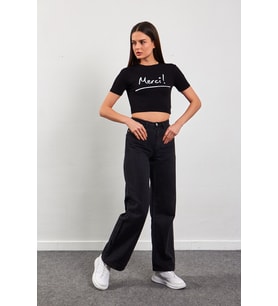 Nare Beyaz Siyah Crop Top Tişört (Siyah Beyaz)