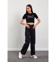 Nare Beyaz Siyah Crop Top Tişört (Siyah Beyaz)