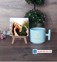 Baş Harf ve İsim Soyisim Fotoğraflı Dekoratif Taş, Kupa Bardak Beyaz Hediye (Model 12)