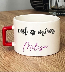 Kişiye Özel Cat Mom Hediye Lüks Fincan Kedi Annesi -2- (Kırmızı)