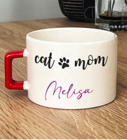Kişiye Özel Cat Mom Hediye Lüks Fincan Kedi Annesi -2- (Kırmızı)