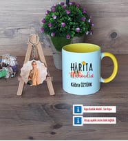 Harita Mühendisi Kupa Bardak Beyaz ve Fotoğraflı Ahşap Anahtarlık Hediye (Model 7)