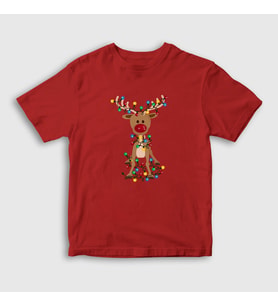 Presmono Unisex Çocuk Beyaz Adorable Reindeer Geyik Yılbaşı T-Shirt 364501tt (Kırmızı)