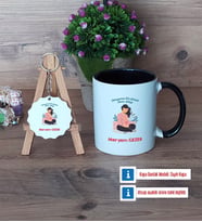 Anne Adayı Kupa Bardak Kırmızı ve Ahşap Anahtarlık Hediye (Model 10)