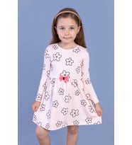 Toontoy Kız Çocuk Çiçek Desenli Fiyonk Detaylı Elbise (Pudra)