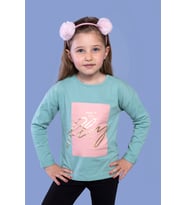 Toontoy Kız Çocuk  Baskılı Tişört (Yeşil)