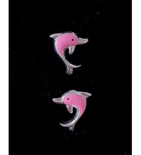 925 ayar gümüş yunus balıklı gümüş çocuk küpesi (Pembe)