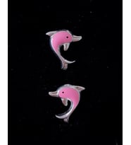 925 ayar gümüş yunus balıklı gümüş çocuk küpesi (Pembe)