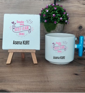 Anneler Günün Kutlu Olsun Anne Hediye Seti Kupa Bardak T Kulplu ve Dekoratif Taş Anneye Doğum Günü Anneler Günü Hediyesi (Model 3)