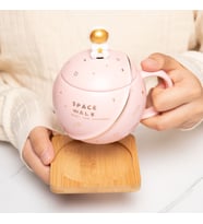 Kapaklı Astronot Temalı Kupa Bardak (Pembe)