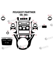 Meriç® Peugeot Partner Ön Torpido Kaplama Maun 40 Parça 2008-2018 (Piano Black)