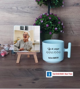 Anneanneye Hediye Fotoğraflı Dekoratif Taş, Kupa Bardak Beyaz Hediye (Model 12)