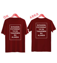 BYVOL Kendin Tasarla T-shirt Kişiye Özel Tişört Baskılı Tshirt (ÖN+ARKA BASKI) (Bordo)