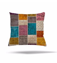 Geometrik Patchwork Çiçek Etnik Gizli Fermuarlı Yastık Kılıfı Kırlent Kılıfı Koltuk Yastık Kılıfı  (Ekru-Turuncu)