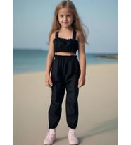 Kız Bebek Düz Renk Crop Pantolon Set (Siyah)