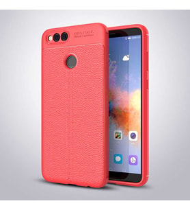Huawei Honor 7X Kılıf Deri Tarzı Niss Silikon Case (Kırmızı)