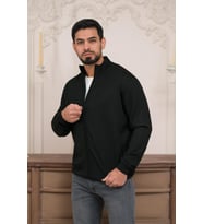 Woolen World Regular Fit Dik Yaka İnce Baharlık Triko Hırka (Siyah)