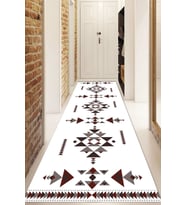 Dijital Baskılı Kaymaz Taban Yıkanabilir Modern Yolluk Ve Koridor Halısı NDU-SD-1058 (Beyaz)