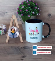 Matematik Öğretmeni Kupa Bardak Beyaz ve Fotoğraflı Ahşap Anahtarlık Hediye (Model 11)