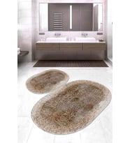 Dijital Baskılı Kaymaz Taban Yıkanabilir Oval 2'li Klozet Takımı Banyo Paspası NOKZ-SD-296 (Kahverengi)