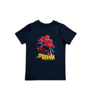 Spiderman baskılı örümcek adam pamuklu penye kumaş yazlık çocuk tişört (Siyah)