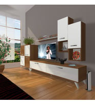 Decoraktiv Eko 6DA Slm Std Retro Tv Ünitesi Tv Sehpası (Beyaz - Kahverengi)
