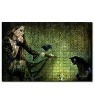 Cakapuzzle Gotik Kız Kara Kedi Karga ve Cam Küre  Puzzle Yapboz MDF (Ahşap) (500 Parça)