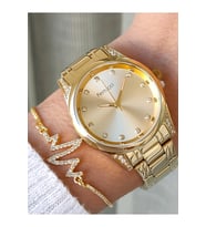 Ferrucci Çelik Modern Şık Tasarım Kadın Kol Saat+Bileklik Hediyeli (Gold)