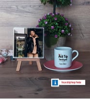 Acil Tıp Teknisyeni Fotoğraflı Dekoratif Taş, Ahşap Altlıklı Türk Kahvesi Fincanı Hediye (Model 6)