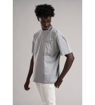 FBI Yarım Oversize (Hafif Bol Kesim) Bisiklet Yaka Cepli Pamuklu T-shirt (Gri)