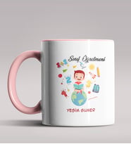 Kişiye Özel Sınıf Öğretmeni Tasarımlı Siyah Renk Kupa Bardak 10 (Pembe)