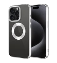 iPhone 15 Pro Kılıf Tek Kamera Çerçeveli Logo Gösteren Omega Kılıf (Gümüş)