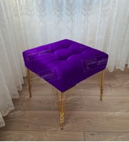 Modern Dilim Puf Ayakucu Puf Gold Metal Ayak (45*45) (Lila)