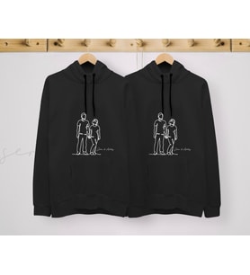 BK Gift Kişiye Özel Sevgililer İsimli İkili Siyah Sweatshirt Seti, Sevgililer Hediye, Çift Hediyesi, Yıl Dönümü Hediyesi, Kişiye Özel Sweatshirt (Model 2)
