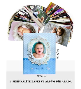 50 adet 10x15 Fotoğraf Baskı + 100 Adet Fotoğraf Kapasiteli Boş Albüm - FUJİFİLM Solmaz Baskı (Mavi)