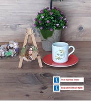 Doğum Günü Hediyesi Türk Kahvesi Fincanı Ahşap Altlıklı ve Fotoğraflı Ahşap Anahtarlık Hediye (Model 8)