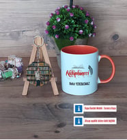 Kütüphaneci Kupa Bardak Beyaz ve Fotoğraflı Ahşap Anahtarlık Hediye (Model 13)
