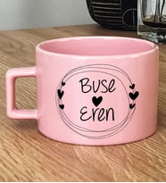 Kişiye Özel İki İsim Yazılı Hediye Pastel Fincan Sevgililer Günü Hediyesi (Pembe)