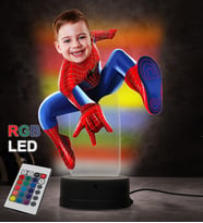 Doğum Günü Hediyesi,Sevgiliye Hediye, Kişiye Özel Fotoğraflı Örümcek Adam Karikatür 3D Led Lamba (RGB)
