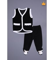 Babyhola Kadife Yelek Patikli Pantolon Unisex Bebek 2'li Set Siyah (Krem)