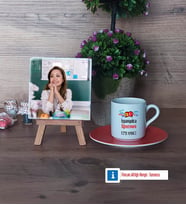 İspanyolca Öğretmeni Fotoğraflı Dekoratif Taş, Ahşap Altlıklı Türk Kahvesi Fincanı HediyeÖğretmenler Günü Hediyesi (Model 8)