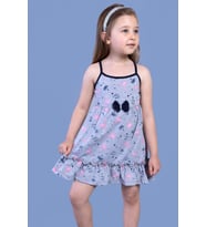 Toontoy Kız Çocuk Flamingo Desenli Büzgü Detaylı Elbise (Gri)