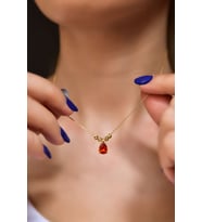 Papatya Silver 925 Ayar Gümüş Turuncu Damla Kenarları Çift Dorica Toplu Kolye (Gold)