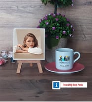 Jeofizik Mühendisi Fotoğraflı Dekoratif Taş, Ahşap Altlıklı Türk Kahvesi Fincanı Hediye (Model 6)